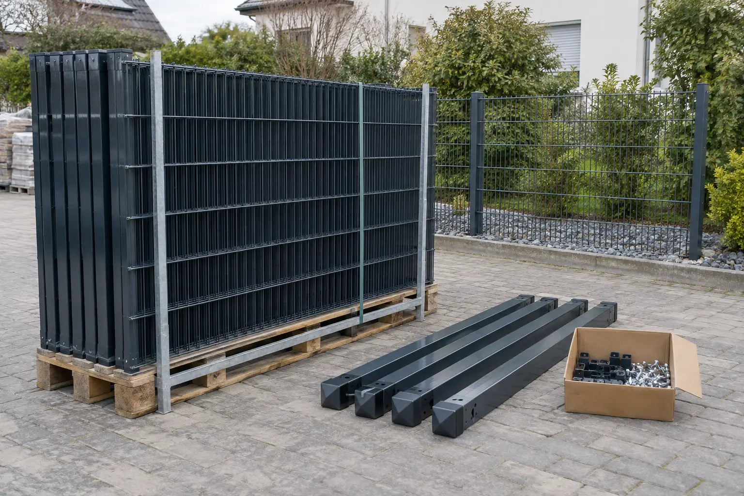 Doppelstabmatten-Komplettset mit Matten, Pfosten und Befestigungsmaterial